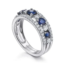 Discount Gabriel & Co. 14K White Gold Round Sapphire and Diamond Ring