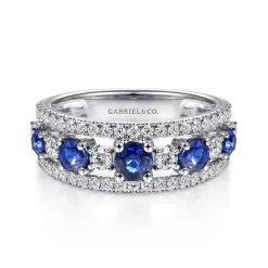 Discount Gabriel & Co. 14K White Gold Round Sapphire and Diamond Ring