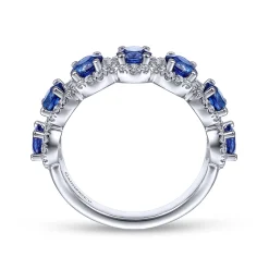 Gabriel & Co. 14K White Gold Round Sapphire and Diamond Halo Ring