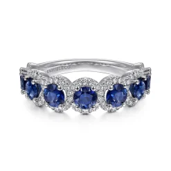 Gabriel & Co. 14K White Gold Round Sapphire and Diamond Halo Ring