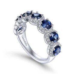 Gabriel & Co. 14K White Gold Round Sapphire and Diamond Halo Ring