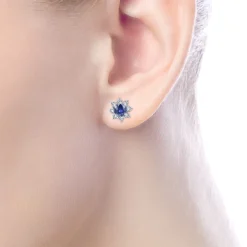 Hot Gabriel & Co. 14K White Gold Round Sapphire and Diamond Halo Stud Earrings
