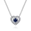 New Gabriel & Co. 14K White Gold Round Sapphire and Diamond Heart Pendant Necklace