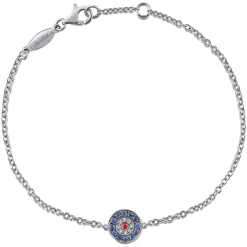 New Gabriel & Co. 14K White Gold Round Sapphire Diamond and Ruby Evil Eye Bracelet