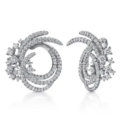 Gabriel & Co. 18K White Gold Round Three Row Swirling Diamond Bypass Hoop Earrings