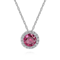 Outlet Gabriel & Co. 14K White Gold Ruby and Diamond Halo Pendant Necklace