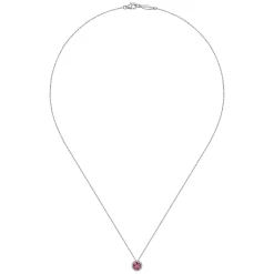 Outlet Gabriel & Co. 14K White Gold Ruby and Diamond Halo Pendant Necklace