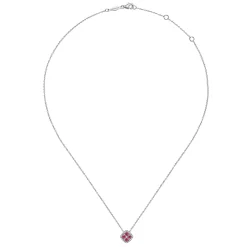 Gabriel & Co. 14K White Gold Ruby and Diamond Halo Floral Pendant Necklace