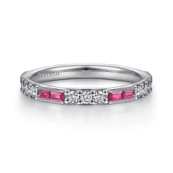 Outlet Gabriel & Co. 14K White Gold Ruby Baguette and Diamond Stackable Ring