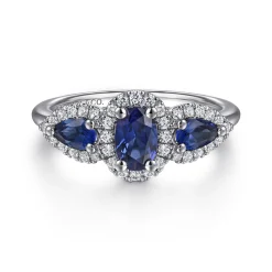 Clearance Gabriel & Co. 14K White Gold Sapphire and Diamond Halo Ladies Ring