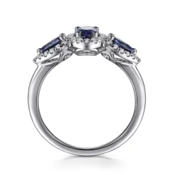 Clearance Gabriel & Co. 14K White Gold Sapphire and Diamond Halo Ladies Ring