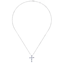 Sale Gabriel & Co. 14K White Gold Sapphire and Diamond Cross Pendant Necklace