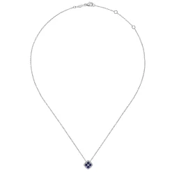 Best Gabriel & Co. 14K White Gold Sapphire and Diamond Halo Floral Pendant Necklace