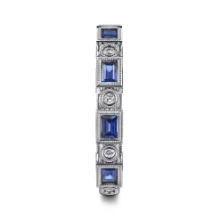 Discount Gabriel & Co. 14K White Gold Sapphire Baguette and Diamond Round Stackable Ring
