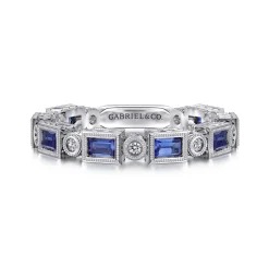 Discount Gabriel & Co. 14K White Gold Sapphire Baguette and Diamond Round Stackable Ring