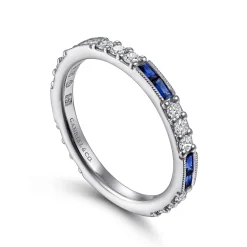 Discount Gabriel & Co. 14K White Gold Sapphire Baguette and Diamond Stackable Ring