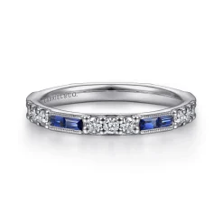 Discount Gabriel & Co. 14K White Gold Sapphire Baguette and Diamond Stackable Ring