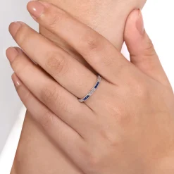 Discount Gabriel & Co. 14K White Gold Sapphire Baguette and Diamond Stackable Ring
