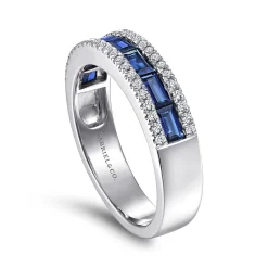 Best Gabriel & Co. 14K White Gold Sapphire Baguette and Diamond Row Band