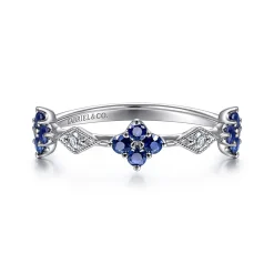 Gabriel & Co. 14K White Gold Sapphire Clover and Diamond Station Ring