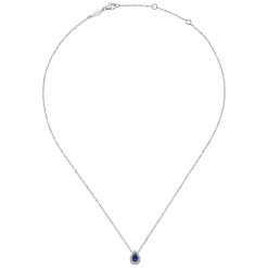 Sale Gabriel & Co. 14k White Gold Sapphire Diamond Halo Teardrop Pendant Necklace