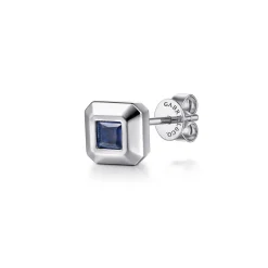 Discount Gabriel & Co. 14K White Gold Sapphire Mens Angular Cuts Single Stud Earring