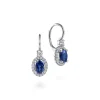 Gabriel & Co. 14K White Gold Sapphire Oval and Diamond Halo Leverback Earrings
