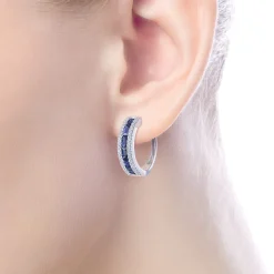 Best Gabriel & Co. 14K White Gold Sapphire Pave 15mm Diamond Huggie Hoop Earrings