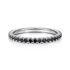 New Gabriel & Co. 14K White Gold Scalloped Black Diamond Stackable Ring