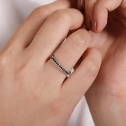 New Gabriel & Co. 14K White Gold Scalloped Black Diamond Stackable Ring