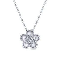 Gabriel & Co. 14K White Gold Sculpted Flower Pendant Necklace