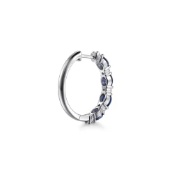New Gabriel & Co. 14K White Gold Shared Prong Diamond and Oval Blue Sapphire Classic Hoop Earrings