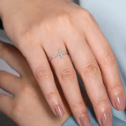 Clearance Gabriel & Co. 14K White Gold Sideways Cross Diamond Ring