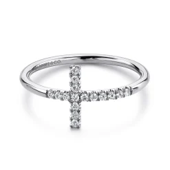 Clearance Gabriel & Co. 14K White Gold Sideways Cross Diamond Ring