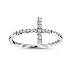 Clearance Gabriel & Co. 14K White Gold Sideways Cross Diamond Ring