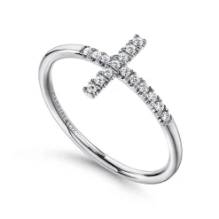 Clearance Gabriel & Co. 14K White Gold Sideways Cross Diamond Ring