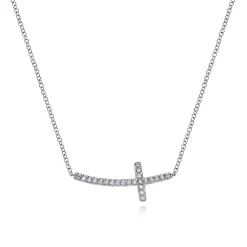 Sale Gabriel & Co. 14K White Gold Sideways Curved Diamond Cross Necklace