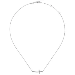 Sale Gabriel & Co. 14K White Gold Sideways Curved Diamond Cross Necklace