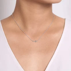 New Gabriel & Co. 14K White Gold Sideways Curved Diamond Cross Necklace