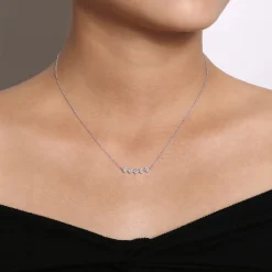 Clearance Gabriel & Co. 14K White Gold Square Station Diamond Pave Curved Bar Necklace