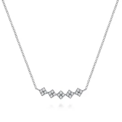 Clearance Gabriel & Co. 14K White Gold Square Station Diamond Pave Curved Bar Necklace