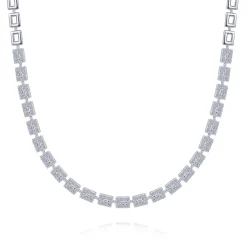Gabriel & Co. 18K White Gold Station Necklace with Diamond Halo Baguettes