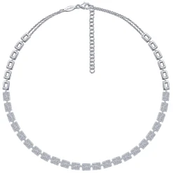 Gabriel & Co. 18K White Gold Station Necklace with Diamond Halo Baguettes