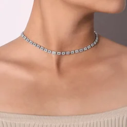 Gabriel & Co. 18K White Gold Station Necklace with Diamond Halo Baguettes