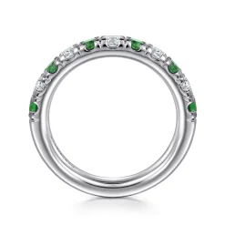 Clearance Gabriel & Co. 14K White Gold 11 Stone Diamond and Emerald Anniversary Band - 0.45 ct