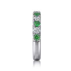 Clearance Gabriel & Co. 14K White Gold 11 Stone Diamond and Emerald Anniversary Band - 0.45 ct
