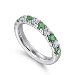 Clearance Gabriel & Co. 14K White Gold 11 Stone Diamond and Emerald Anniversary Band - 0.45 ct