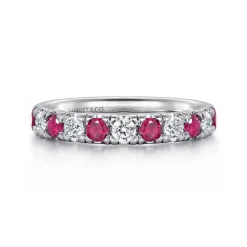 New Gabriel & Co. 14K White Gold 11 Stone Diamond and Ruby Anniversary Band - 0.45 ct
