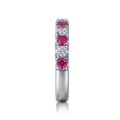 New Gabriel & Co. 14K White Gold 11 Stone Diamond and Ruby Anniversary Band - 0.45 ct