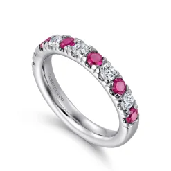 New Gabriel & Co. 14K White Gold 11 Stone Diamond and Ruby Anniversary Band - 0.45 ct
